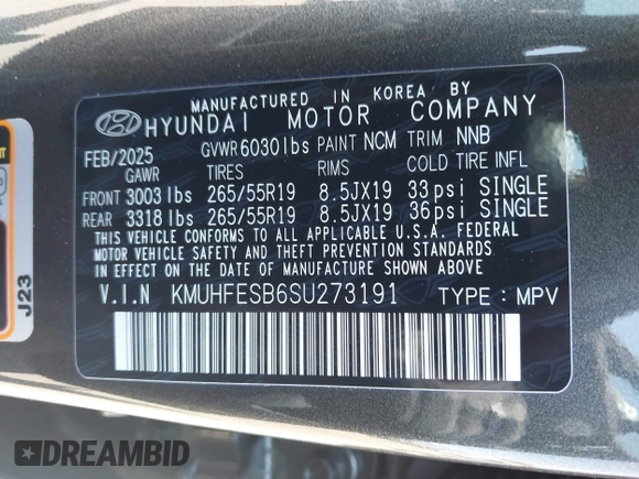 2025 Genesis GV80 Standard with VIN KMUHFESB6SU273191, listed as a IAAI auction lot 42121747 with 1,815 mi miles and . Bid and sale history available at DreamBid. Image 9.