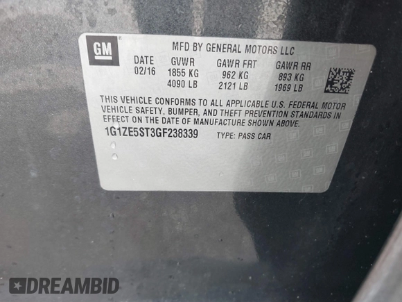 2016 Chevrolet Malibu LT with VIN 1G1ZE5ST3GF238339, listed as a IAAI auction lot 41628341 with 167,588 mi miles and . Bid and sale history available at DreamBid. Image 9.