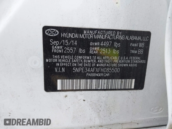 2015 Hyundai Sonata 2.4L Sport with VIN 5NPE34AFXFH085500, listed as a IAAI auction lot 40478188 with 147,320 mi miles. Bid and sale history available at carsss.com. Image 9.