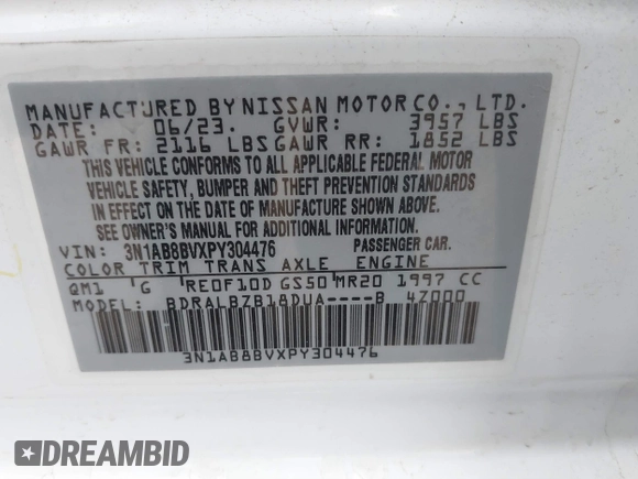 2023 Nissan Sentra S with VIN 3N1AB8BVXPY304476, listed as a IAAI auction lot 41048714 with 24,442 mi miles and . Bid and sale history available at DreamBid. Image 9.