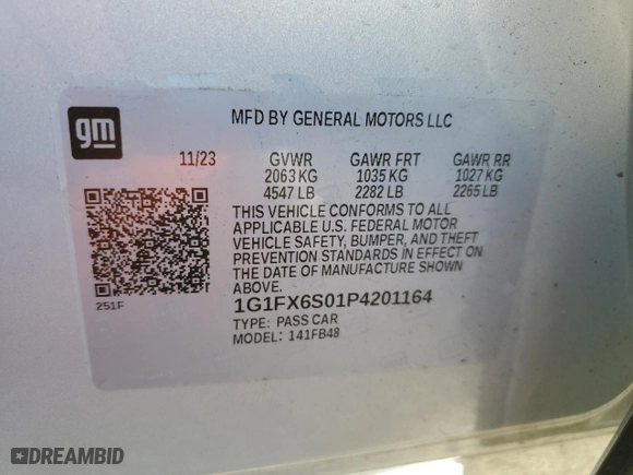 2023 Chevrolet Bolt EV 2LT with VIN 1G1FX6S01P4201164, listed as a Copart auction lot 48258555 with NaN miles and Salvage Title. Bid and sale history available at carsss.com. Image 13.