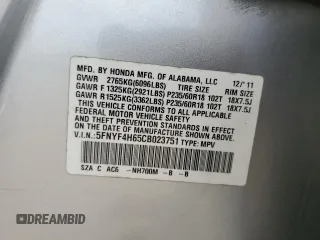 2012 Honda Pilot EX-L z VIN 5FNYF4H65CB023751, wystawiony jako Copart lot #57258845 z przebiegiem 284 177 mil mil oraz Szkoda całkowita • Salvage title. Historia ofert i sprzedaży dostępna na DreamBid. Obrazek 14.
