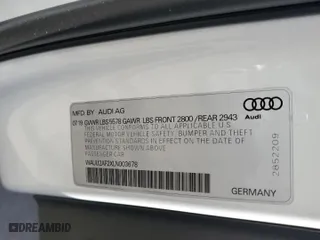 2020 Audi A7 Premium Plus with VIN WAUU2AF2XLN003678, listed as a Copart auction lot 67271893 with 33,856 mi miles. Bid and sale history available at carsss.com. Image 12.