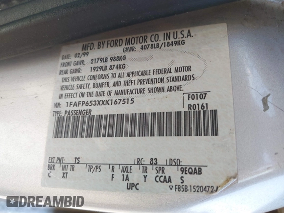 1999 Ford Contour with VIN 1FAFP653XXK167515, listed as a IAAI auction lot 42745231 with 144,236 mi miles and . Bid and sale history available at DreamBid. Image 9.