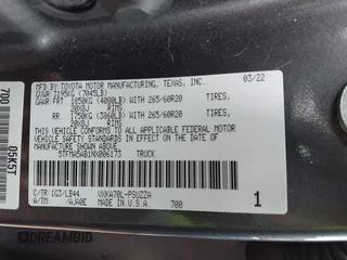 2022 Toyota Tundra 1794 Edition with VIN 5TFMA5AB1NX006173, listed as a IAAI auction lot 41880463 with 48,923 mi miles and . Bid and sale history available at DreamBid. Image 9.