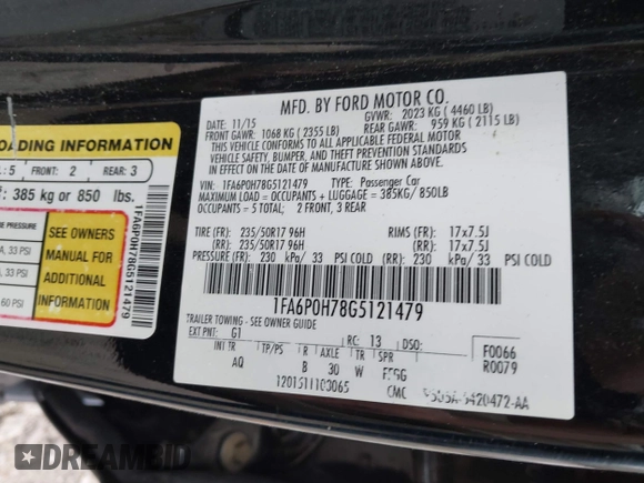 2016 Ford Fusion SE with VIN 1FA6P0H78G5121479, listed as a IAAI auction lot 42240563 with 130,433 mi miles and . Bid and sale history available at DreamBid. Image 9.