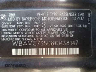 2008 BMW 3 Series 328xi with VIN WBAVC73508KP38147, listed as a Copart auction lot 41448505 with 214,439 mi miles and Clean Title. Bid and sale history available at carsss.com. Image 12.