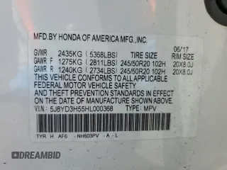 2017 Acura MDX Technology z VIN 5J8YD3H55HL000368, wystawiony jako Copart lot #54911825 z przebiegiem 38 710 mil mil oraz Szkoda całkowita • Salvage title. Historia ofert i sprzedaży dostępna na DreamBid. Obrazek 13.