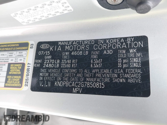 2016 Kia Sportage LX with VIN KNDPBCAC2G7850815, listed as a IAAI auction lot 41917026 with 107,100 mi miles and . Bid and sale history available at carsss.com. Image 9.