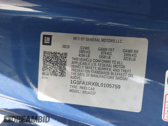 2020 Chevrolet Camaro 1LS z VIN 1G1FA1RX0L0105759, wystawiony jako IAAI lot #39965924 z przebiegiem 19 182 mil mil oraz . Historia ofert i sprzedaży dostępna na DreamBid. Obrazek 9.