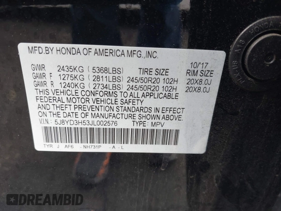 2018 Acura MDX Technology z VIN 5J8YD3H53JL002576, wystawiony jako IAAI lot #41520905 z przebiegiem 143 396 mil mil oraz . Historia ofert i sprzedaży dostępna na DreamBid. Obrazek 9.