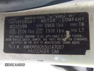 2005 Hyundai Elantra GLS с VIN KMHDN56D65U147087, выставлен на аукционе IAAI как лот 41652391 с пробегом 151 246 миль миль и . История ставок и продаж доступна на DreamBid. Изображение 9.