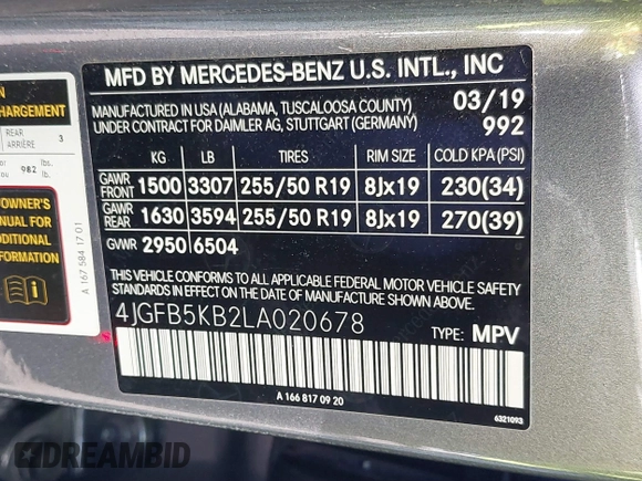 2020 Mercedes-Benz GLE 450 z VIN 4JGFB5KB2LA020678, wystawiony jako IAAI lot #41555044 z przebiegiem 61 651 mil mil oraz . Historia ofert i sprzedaży dostępna na DreamBid. Obrazek 9.
