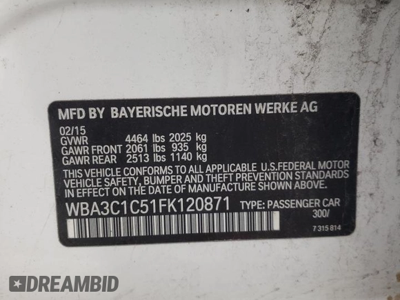 2015 BMW 3 Series 328i z VIN WBA3C1C51FK120871, wystawiony jako Copart lot #58486625 z przebiegiem 99 749 mil mil oraz Czysty tytuł • Clean title. Historia ofert i sprzedaży dostępna na DreamBid. Obrazek 12.