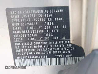 2011 Volkswagen Tiguan SE with VIN WVGBV7AX4BW532488, listed as a IAAI auction lot 42084347 with 107,529 mi miles and . Bid and sale history available at DreamBid. Image 9.