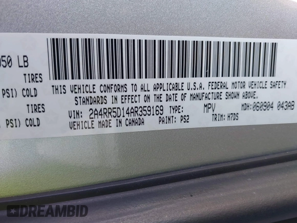 2010 Chrysler Town & Country Touring with VIN 2A4RR5D14AR359169, listed as a IAAI auction lot 41900856 with 204,595 mi miles and . Bid and sale history available at DreamBid. Image 9.