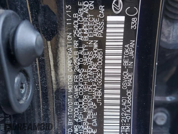 2014 Lexus ES 350 with VIN JTHBK1GG2E2100851, listed as a Copart auction lot 53344715 with 151,082 mi miles and Salvage Title. Bid and sale history available at carsss.com. Image 12.