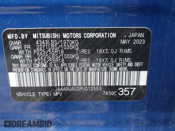 2023 Mitsubishi Outlander ES z VIN JA4ARUAU0PU012553, wystawiony jako IAAI lot #41131931 z przebiegiem 23 087 mil mil oraz . Historia ofert i sprzedaży dostępna na DreamBid. Obrazek 9.