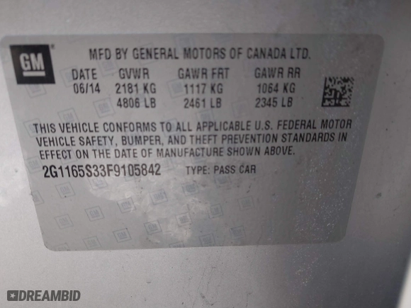 2015 Chevrolet Impala LTZ with VIN 2G1165S33F9105842, listed as a IAAI auction lot 41781501 with 171,821 mi miles. Bid and sale history available at carsss.com. Image 9.