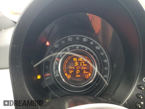 2013 FIAT 500 Sport with VIN 3C3CFFBR5DT709384, listed as a Copart auction lot 62502455 with 86,136 mi miles and Salvage title. Bid and sale history available at DreamBid. Image 9.