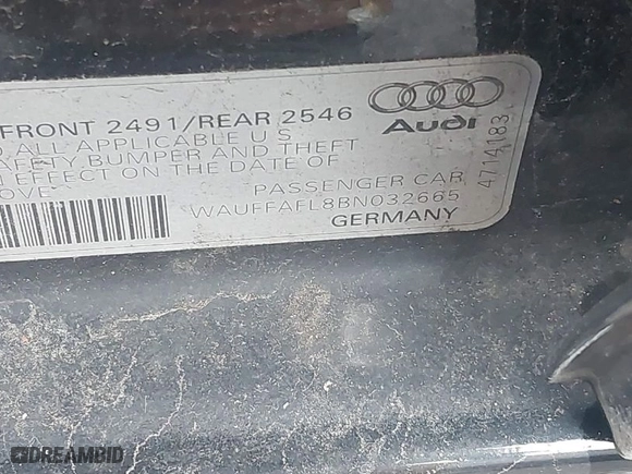 2011 Audi A4 2.0T Premium Plus with VIN WAUFFAFL8BN032665, listed as a IAAI auction lot 41574605 with 108,152 mi miles. Bid and sale history available at carsss.com. Image 9.