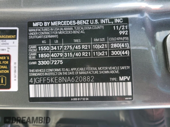 2022 Mercedes-Benz GLS with VIN 4JGFF5KE8NA620882, listed as a Copart auction lot 38109643 with 3,081 mi miles. Bid and sale history available at carsss.com. Image 13.