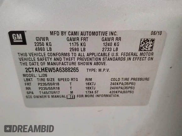 2010 GMC Terrain SLT-2 with VIN 2CTALHEW5A6388265, listed as a Copart auction lot 81792824 with 169,949 mi miles and Clean Title. Bid and sale history available at carsss.com. Image 13.
