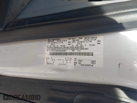 2015 Ford Transit Cargo with VIN 1FTNR1ZM0FKB02483, listed as a IAAI auction lot 41547400 with 317,720 mi miles and . Bid and sale history available at DreamBid. Image 8.