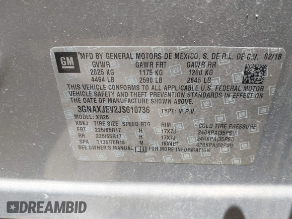 2018 Chevrolet Equinox LT с VIN 3GNAXJEV2JS610736, выставлен на аукционе IAAI как лот 42776569 с пробегом 86 643 миль миль и . История ставок и продаж доступна на DreamBid. Изображение 9.