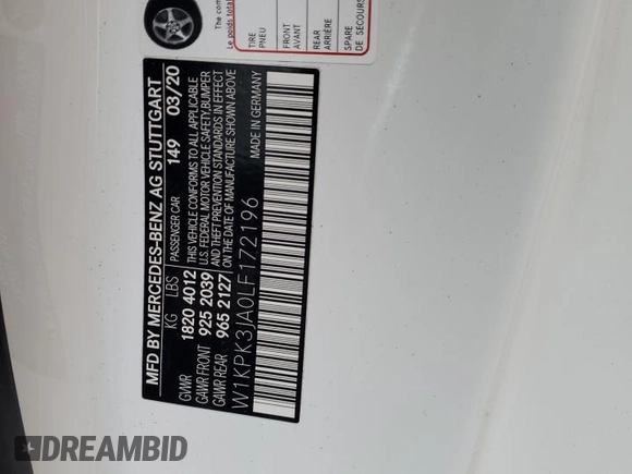 2020 Mercedes-Benz SLC 300 z VIN W1KPK3JA0LF172196, wystawiony jako Copart lot #44151375 z przebiegiem Nie podano mil oraz Szkoda całkowita • Salvage title. Historia ofert i sprzedaży dostępna na DreamBid. Obrazek 13.