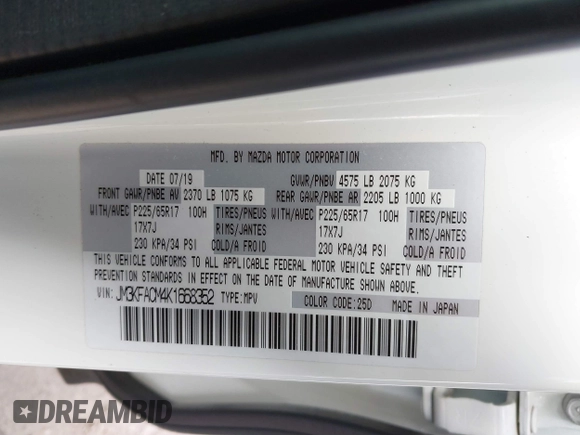 2019 Mazda CX-5 Touring with VIN JM3KFACM4K1668352, listed as a IAAI auction lot 41481291 with 65,901 mi miles and . Bid and sale history available at carsss.com. Image 9.
