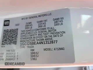 2022 Chevrolet Colorado 2WD Work Truck with VIN 1GCGSBEA4N1312877, listed as a Copart auction lot 87081854 with Not provided miles and Salvage title. Bid and sale history available at DreamBid. Image 13.