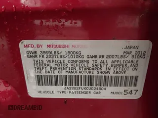 2012 Mitsubishi Lancer ES with VIN JA32U2FUXCU024904, listed as a IAAI auction lot 41867973 with 219,664 mi miles and . Bid and sale history available at DreamBid. Image 9.