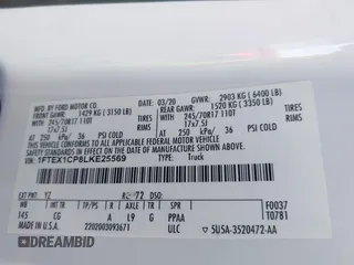 2020 Ford F-150 XL with VIN 1FTEX1CP8LKE25569, listed as a IAAI auction lot 41331528 with 100,590 mi miles and . Bid and sale history available at DreamBid. Image 9.