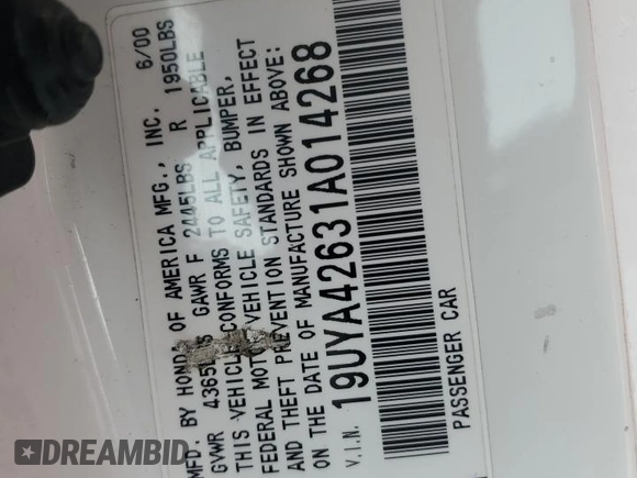 2001 Acura CL Type S z VIN 19UYA42631A014268, wystawiony jako Copart lot #45432075 z przebiegiem 128 820 mil mil oraz Czysty tytuł • Clean title. Historia ofert i sprzedaży dostępna na DreamBid. Obrazek 12.