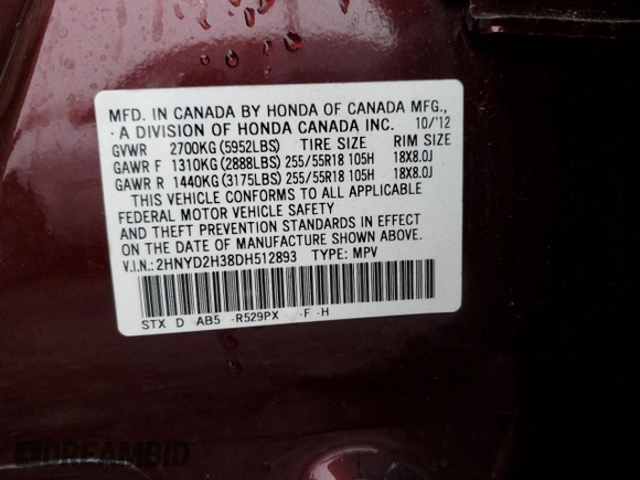2013 Acura MDX Tech Pkg with VIN 2HNYD2H38DH512893, listed as a Copart auction lot 85094864 with 96,377 mi miles and Salvage Title. Bid and sale history available at carsss.com. Image 13.