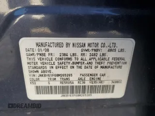 2008 Infiniti G35 x with VIN JNKBV61F68M265265, listed as a Copart auction lot 75048584 with 237,280 mi miles and Clean Title. Bid and sale history available at DreamBid. Image 12.
