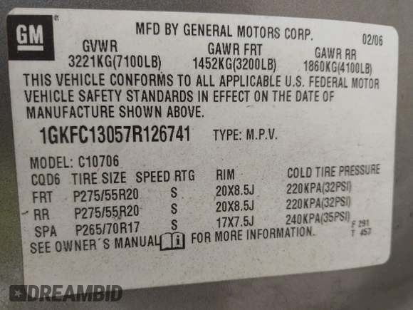 2007 GMC Yukon SLT with VIN 1GKFC13057R126741, listed as a IAAI auction lot 41910018 with 244,921 mi miles. Bid and sale history available at carsss.com. Image 9.