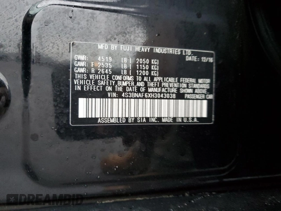 2017 Subaru Legacy Premium with VIN 4S3BNAF6XH3043038, listed as a Copart auction lot 38859554 with 151,075 mi miles. Bid and sale history available at carsss.com. Image 12.