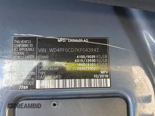 2019 Mercedes-Benz Sprinter Cargo with VIN WD4PF0CD7KP043942, listed as a Copart auction lot 54968745 with 141,118 mi miles and Clean Title. Bid and sale history available at carsss.com. Image 10.