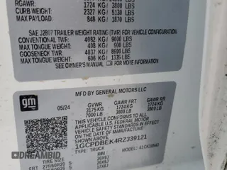 2024 Chevrolet Silverado 1500 Custom with VIN 1GCPDBEK4RZ339121, listed as a Copart auction lot 86582474 with Not Provided miles and Salvage Title. Bid and sale history available at DreamBid. Image 12.