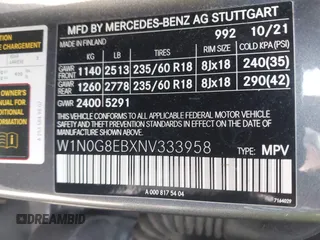 2022 Mercedes-Benz GLC 300 with VIN W1N0G8EBXNV333958, listed as a IAAI auction lot 41749098 with 45,935 mi miles and . Bid and sale history available at DreamBid. Image 9.
