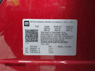 2023 Chevrolet Equinox LT with VIN 3GNAXKEG4PS140354, listed as a IAAI auction lot 42070562 with 17,663 mi miles and . Bid and sale history available at carsss.com. Image 9.