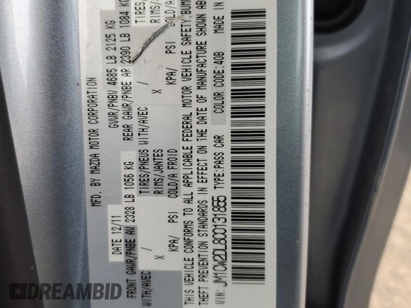 2012 Mazda 5 Grand Touring with VIN JM1CW2DL8C0131855, listed as a Copart auction lot 61757365 with 135,672 mi miles and Salvage title. Bid and sale history available at DreamBid. Image 12.
