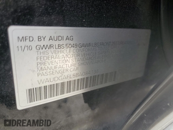2011 Audi S4 Premium Plus with VIN WAUDGAFL5BA084136, listed as a Copart auction lot 44497285 with 71,766 mi miles and Salvage Title. Bid and sale history available at carsss.com. Image 12.