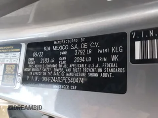 2023 Kia Forte LXS with VIN 3KPF24AD5PE540474, listed as a IAAI auction lot 42236749 with 53,154 mi miles and . Bid and sale history available at DreamBid. Image 9.