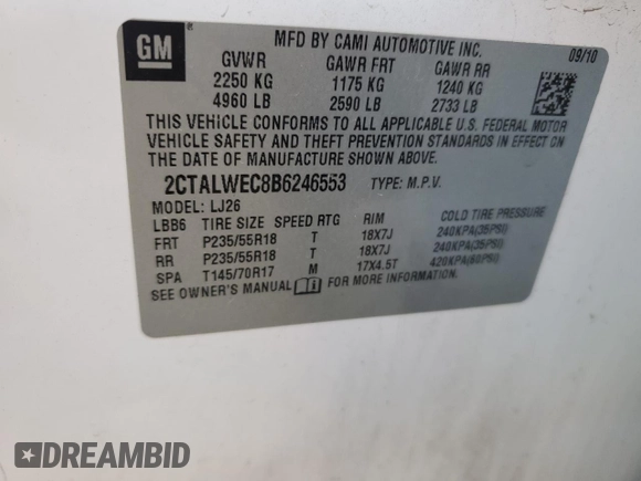 2011 GMC Terrain SLT-2 with VIN 2CTALWEC8B6246553, listed as a Copart auction lot 62850824 with 146,344 mi miles and Salvage Title. Bid and sale history available at carsss.com. Image 13.