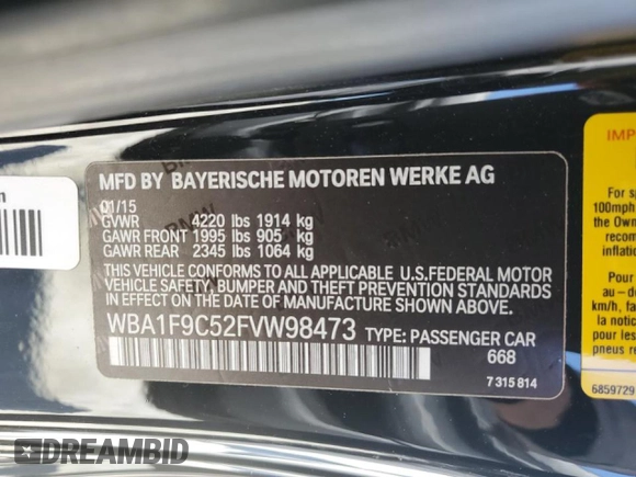2015 BMW 2 Series 228i with VIN WBA1F9C52FVW98473, listed as a Copart auction lot 46229703 with 74,278 mi miles. Bid and sale history available at carsss.com. Image 13.