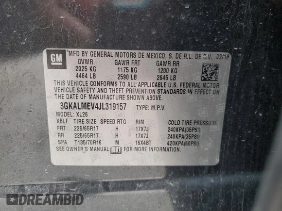 2018 GMC Terrain SLE with VIN 3GKALMEV4JL319157, listed as a Copart auction lot 52027085 with 76,792 mi miles and Salvage Title. Bid and sale history available at carsss.com. Image 13.