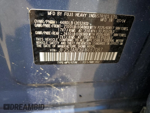 2015 Subaru Forester 2.5i with VIN JF2SJABC6FH487087, listed as a Copart auction lot 64630205 with 132,726 mi miles and Salvage title. Bid and sale history available at DreamBid. Image 14.